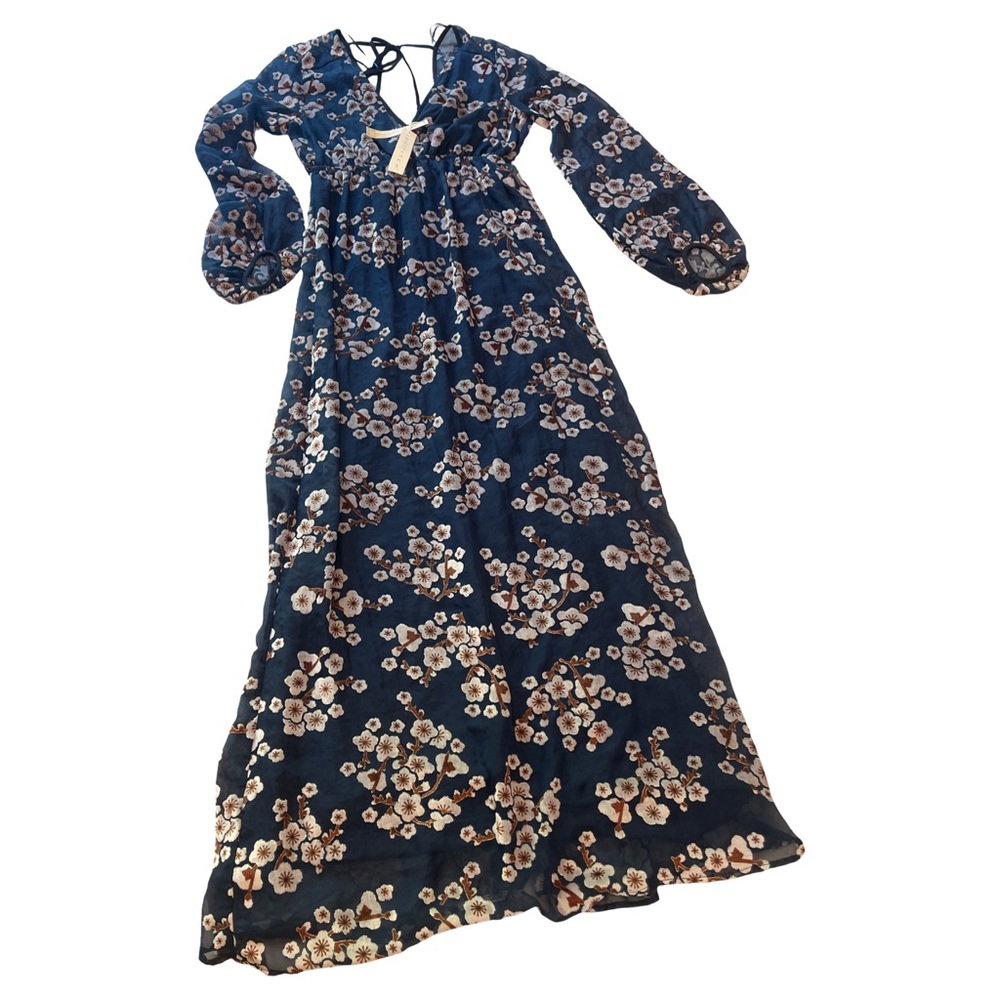 NWT LoveStitch Sapphire & Silver Floral Maxi Dress Size: Small